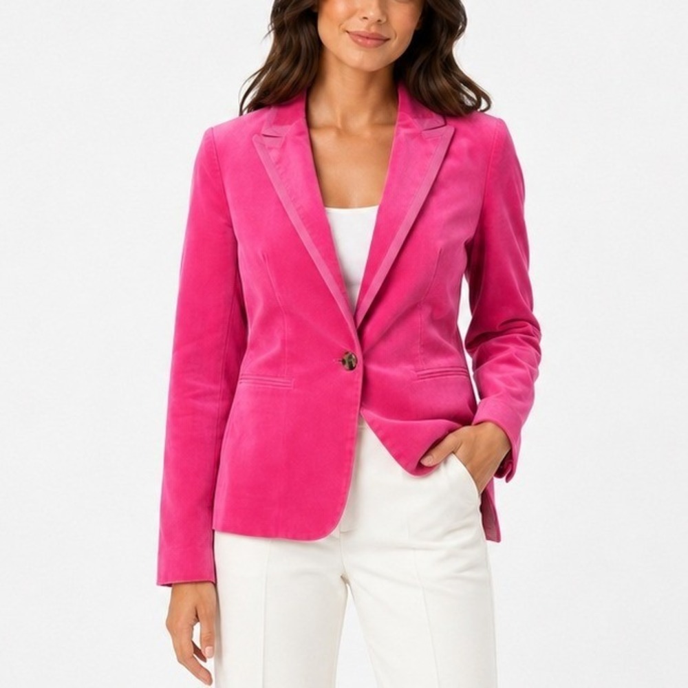 J Crew Pink Cotton Velvet Blazer Jacket Womens Size 0 Petite